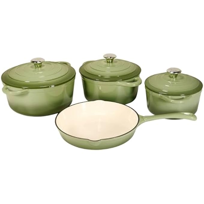 rayihni Healthy And Safe NonStick Enameled 7Pcs Set Of Cast Iron Dutch Oven Cookwares Set Includes 24Cm Dutch Oven Fry Pan 18Cm 21Cm 24Cm Dutch Oven Cookwares With Lids And Gloves - Image 3