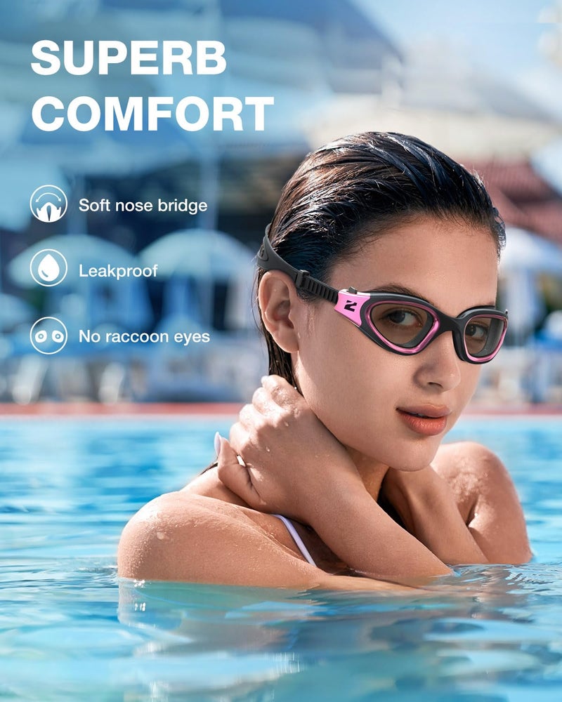 ZIONOR Swim Goggles, G1 ULTRA Photochromic Polarized Swimming Goggles for Men Women Adult, UV Protection Leakproof Easy Adjustable Strap for Indoor Outdoor Swimming (Polarized + Pink) - Image 4