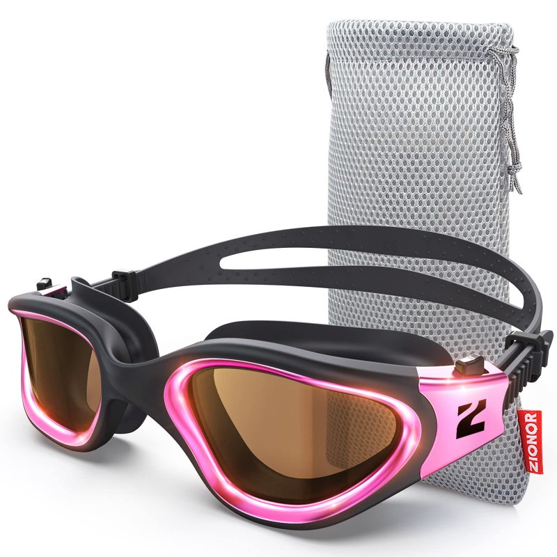 ZIONOR Swim Goggles, G1 ULTRA Photochromic Polarized Swimming Goggles for Men Women Adult, UV Protection Leakproof Easy Adjustable Strap for Indoor Outdoor Swimming (Polarized + Pink) - Image 1