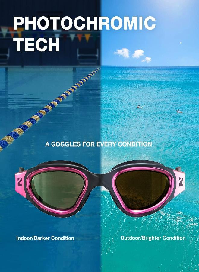 ZIONOR ZIONOR Swim Goggles, G1 ULTRA Photochromic Polarized Swimming Goggles for Men Women Adult, UV Protection Leakproof Easy Adjustable Strap for Indoor Outdoor Swimming (Polarized + Pink)  - Image 3