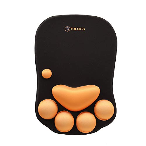 TULGIGS Cute Cat Paw Non Slip Mouse Pad with Wrist Support Soft Silicone Wrist Rests Ergonomic Comfort Computer Mouse Mat Desk Decor 11.55"*7.8"*0.99'' (Black) - Image 1