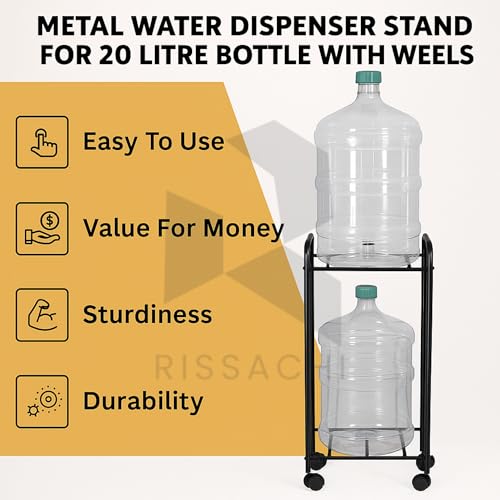 RISSACHI® Water Dispenser Stand for 20 Litre Bottle | Strong Water Stand for 20 Litre Bottle | Durable Water Can Stand for Home With Heavy-Duty Rust-Proof Rack with 360° Wheels Universal Bottle Stands - Image 4