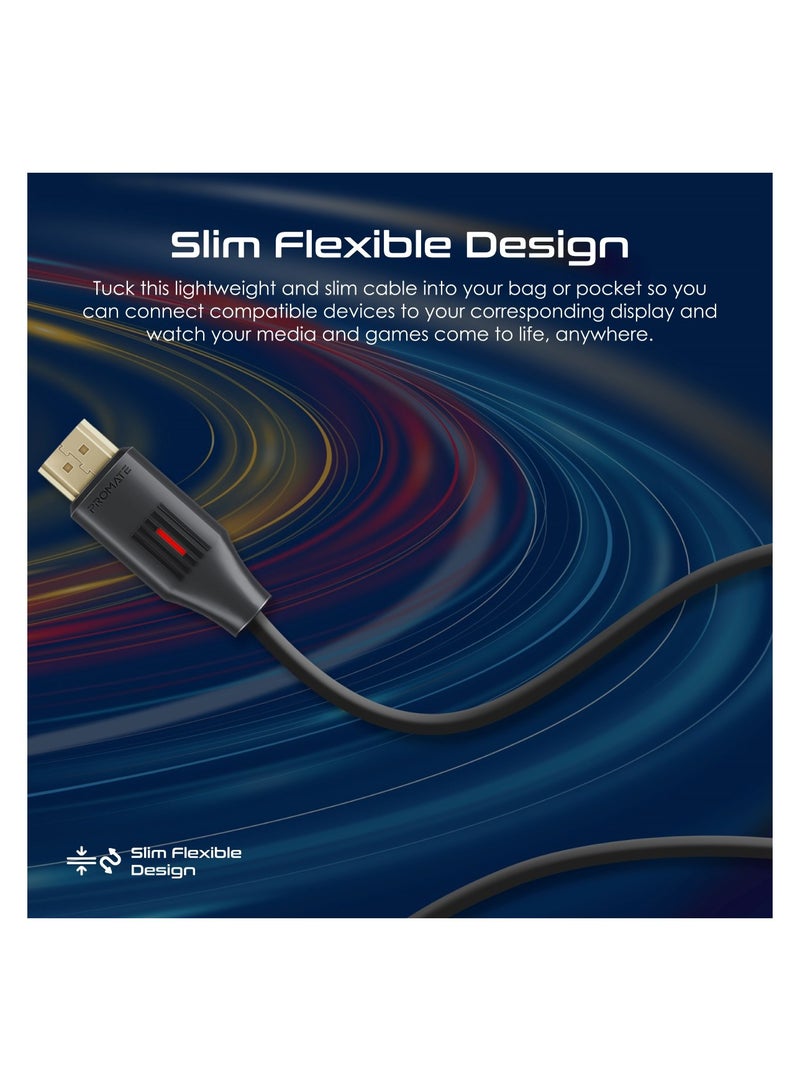 PROMATE HDMI 2.0 Cable, 4K@60Hz HDMI to HDMI Slim 10m Cable with 3D Video Support, 9Gbps Bandwidth, Ethernet Support and Gold-Plated Connectors for Laptops, Smart TVs, Monitors, ProLink4K60-10M Black - Image 5