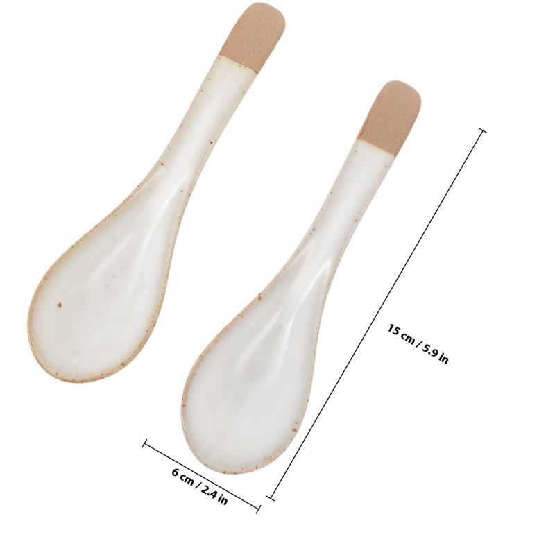 Vintage Ceramic Soup Spoons Set of 2 Japanese Style Porcelain Flatware for Ramen Rice Dessert - Image 3