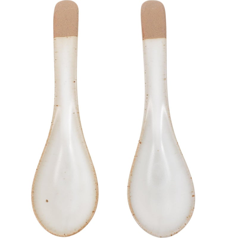 Vintage Ceramic Soup Spoons Set of 2 Japanese Style Porcelain Flatware for Ramen Rice Dessert - Image 2