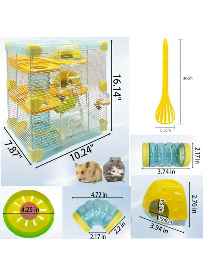 Large 3 Tier Portable Hamster Cage Habitat With Accessories Blue - Image 3