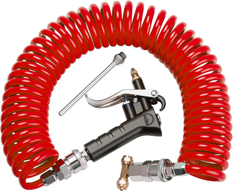 Boeray Heavy Duty Truck Air Duster Blow Gun Kit with 9 Meter Long Coil and 2 Nozzle Tips - Red - Image 1