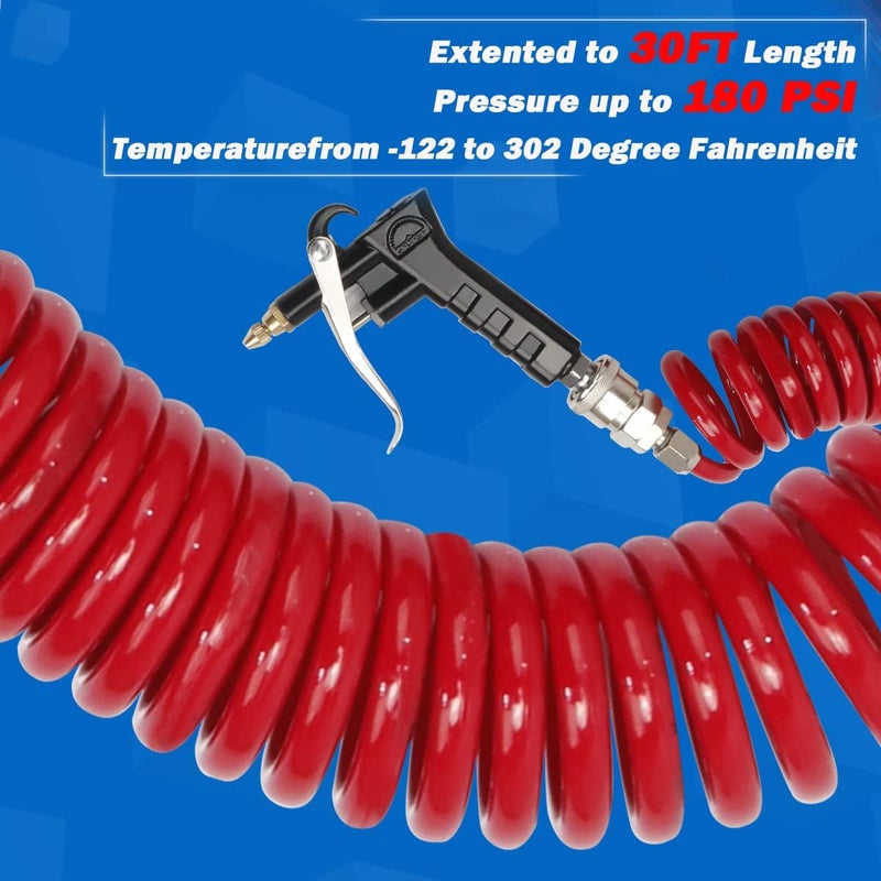 Boeray Heavy Duty Truck Air Duster Blow Gun Kit with 9 Meter Long Coil and 2 Nozzle Tips - Red - Image 3
