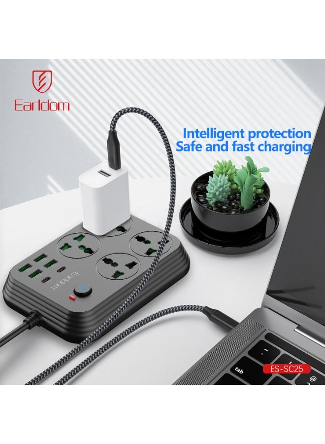 Earldom SC25 3000W Power Strip Extension with 4 AC Outlets, 4 USB Ports, and 2 USB-C PD Fast Charging Ports Multi Plug Charging Station with Overload Protection and 2 Meter Cable for Home, Office, Gaming Setup, Laptops, Phones, and Smart Devices - Image 5
