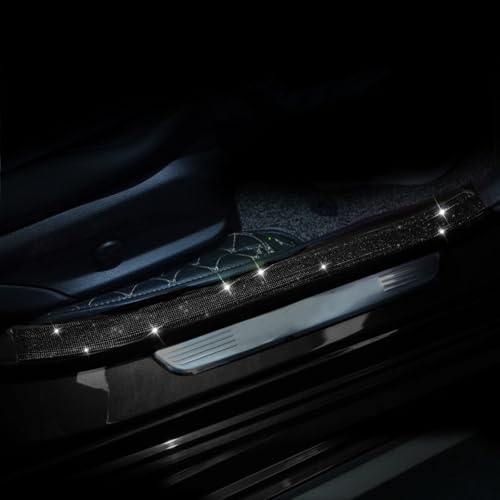 EOHMAK Car Door Sill Protector with Bling Rhinestones 2PCS Edge Guard Scuff Cover Anti-Scratch Strip Sticker Bumper Protector for Truck Car 1.96"x 23.62" (Black) - Image 1