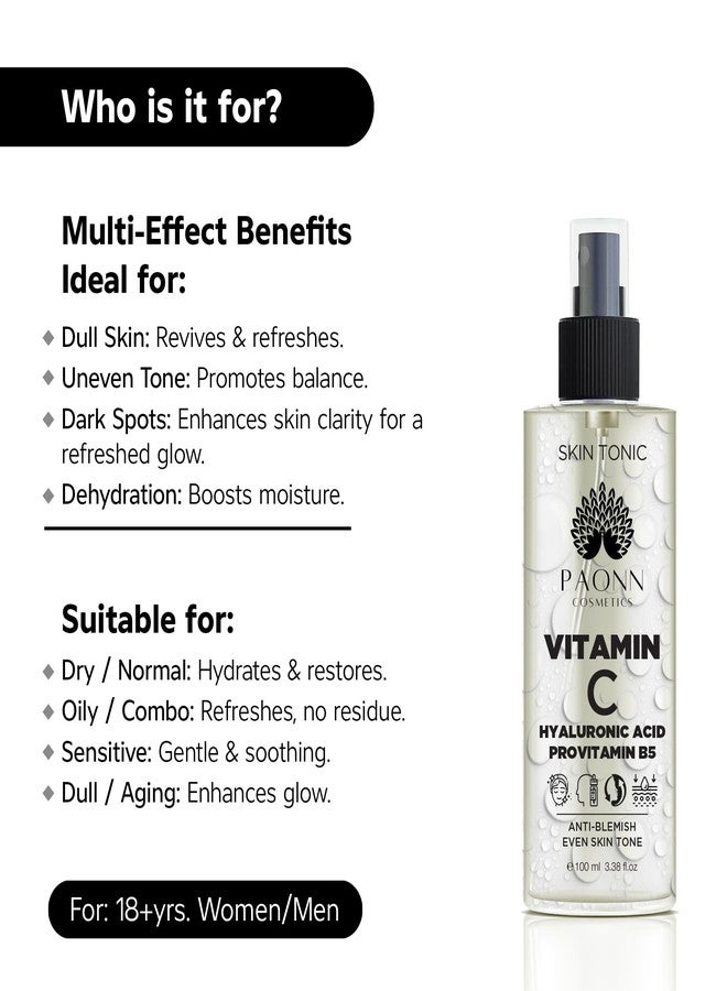 PAONN C Vitamin Face Tonic, 3-O Ethyl Ascorbic Acid, Arbutin, Panthenol, Brightening Toner, Daily Gentle Care for Smoother, Hydrated Skin - Image 3