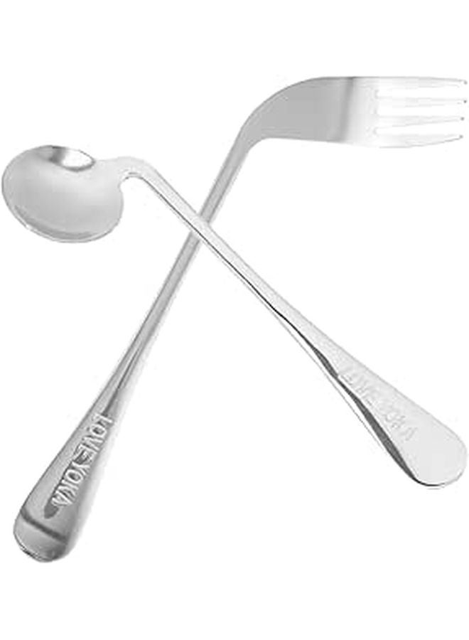 Angled Stainless Steel Feeding Utensils Ergonomic Grip for Elderly Patients Self Feeding - Image 1