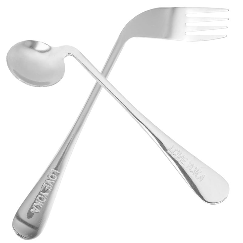 Angled Stainless Steel Feeding Utensils Ergonomic Grip for Elderly Patients Self Feeding - Image 2