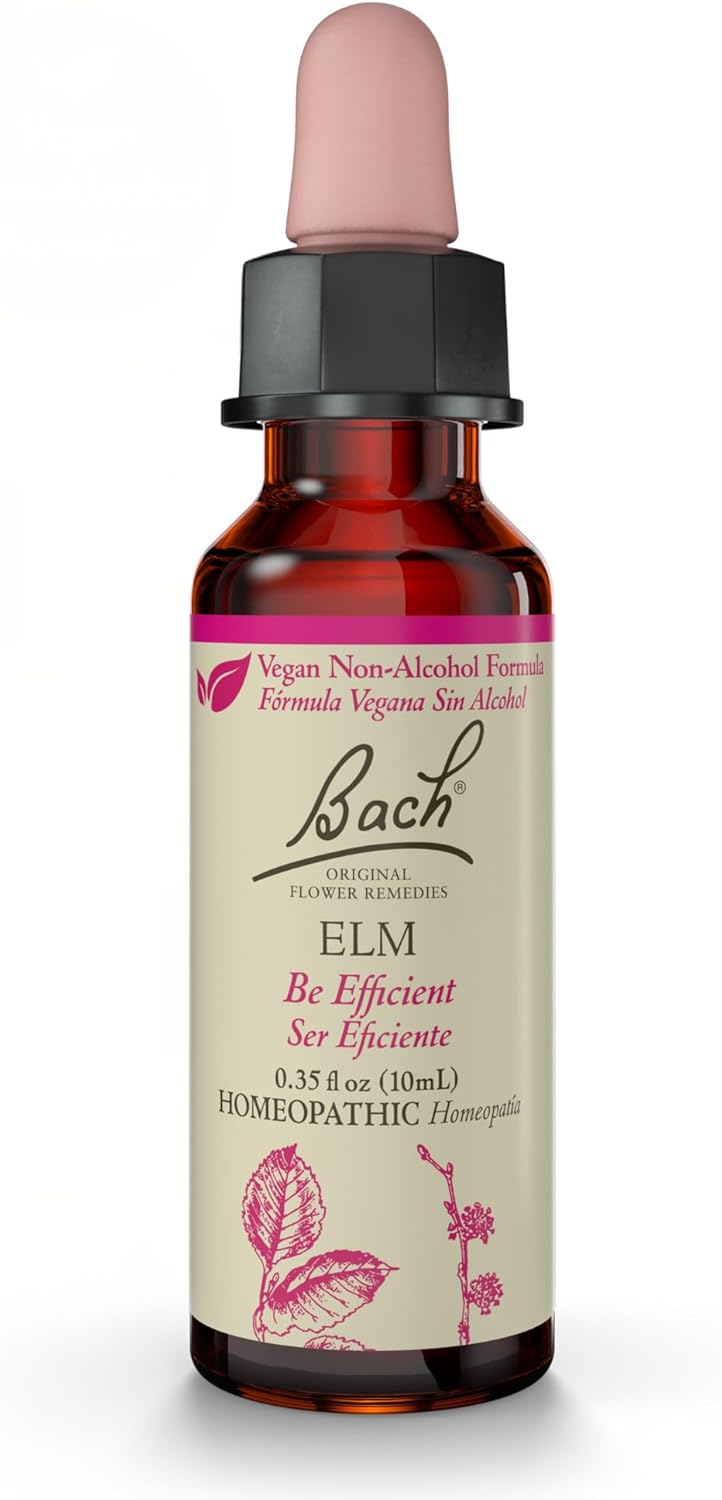 Bach Bach Original Flower Remedies, Elm (Non-Alcohol Formula) - Be Efficient - Natural Homeopathic Flower Essence for Emotional Balance - Vegan, Gluten Free, Sugar Free - 10mL Dropper
