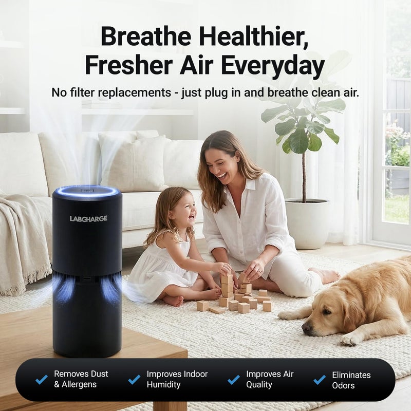 Lab Charge Small Ionic Air Purifier for Home & Bedroom â€“ Silent HEPA Filter â€“ Covers 250 Sq Ft - Free Cleaner for Pets, Hair, Smoke, Dust, Odors & Dander â€“ Compact & Black Design - Pack of 4 - Image 2
