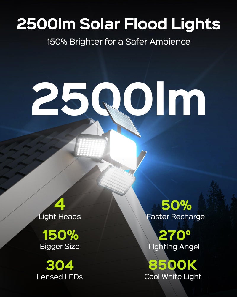 JACKYLED Solar Lights for Outside, 304 LED 8500K Motion Sensor Outdoor Light, 4 Adjustable Heads 3 Mode Solar Flood Lights, IP65 Waterproof LED Security Lights for Yard Patio Wall (2 Pack) - Image 4