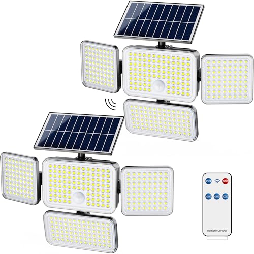 JACKYLED Solar Lights for Outside, 304 LED 8500K Motion Sensor Outdoor Light, 4 Adjustable Heads 3 Mode Solar Flood Lights, IP65 Waterproof LED Security Lights for Yard Patio Wall (2 Pack) - Image 1