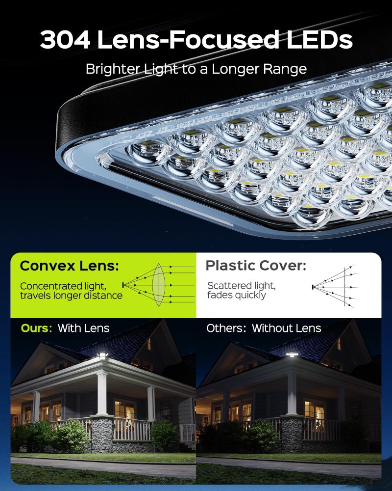 JACKYLED Solar Lights for Outside, 304 LED 8500K Motion Sensor Outdoor Light, 4 Adjustable Heads 3 Mode Solar Flood Lights, IP65 Waterproof LED Security Lights for Yard Patio Wall (2 Pack) - Image 5