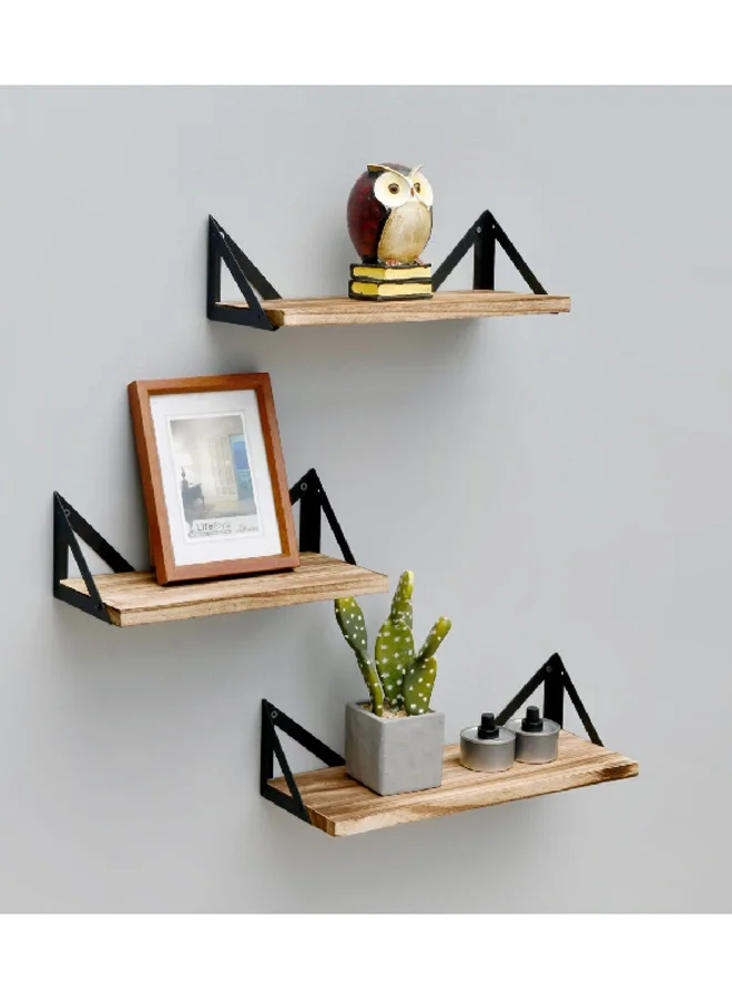 HoneyBee 3-Piece Rustic Wood Floating Wall Shelves Beige