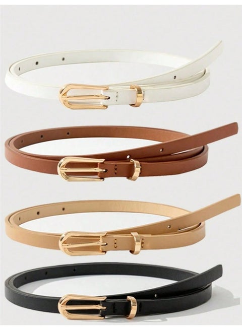 SHEIN4pcs Halloween PU Leather Alloy Skinny Belt For Women, Fashion Waist Belt For Jeans, Dresses, Versatile Korean Style Gift For Girlfriend, Family, Classmates