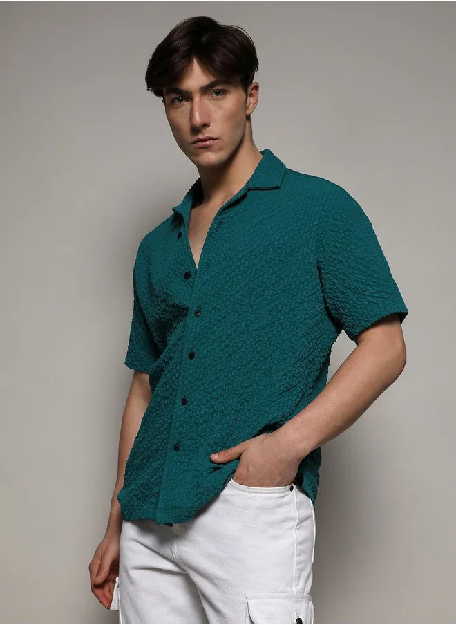 كامبوس سوترا Self Design Creased Slim Fit Shirt by Styli