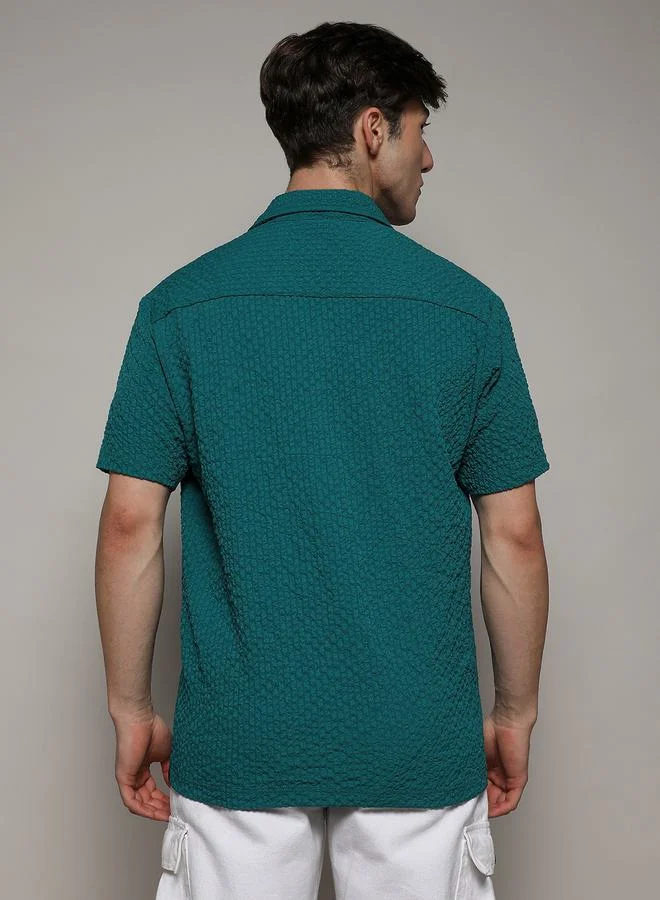 كامبوس سوترا Self Design Creased Slim Fit Shirt by Styli