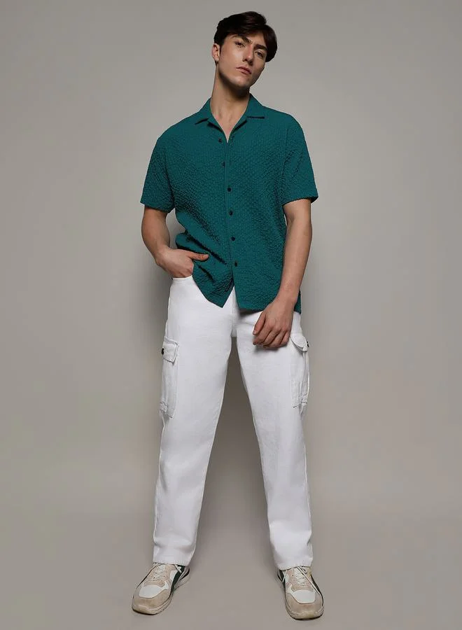 كامبوس سوترا Self Design Creased Slim Fit Shirt by Styli