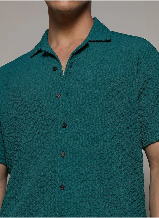كامبوس سوترا Self Design Creased Slim Fit Shirt by Styli