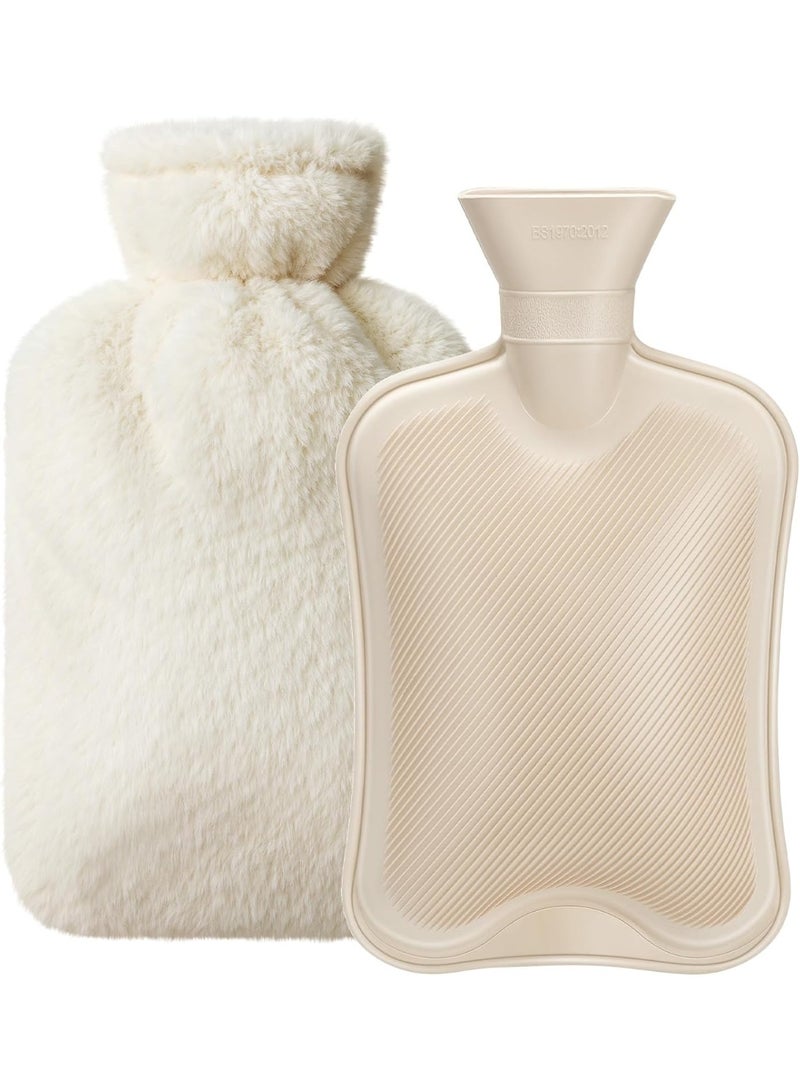 MOMENT Hot Water Bottle with Soft Cover (2 Liter) Hot Water Bag for Cramps, Pain Relief, Removable Hot Cold Pack for Hot and Cold Therapy and Feet Warmer Cream White - Image 1