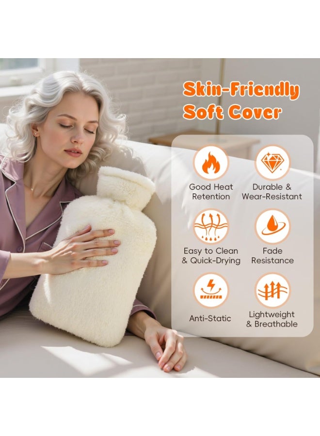MOMENT Hot Water Bottle with Soft Cover (2 Liter) Hot Water Bag for Cramps, Pain Relief, Removable Hot Cold Pack for Hot and Cold Therapy and Feet Warmer Cream White - Image 2