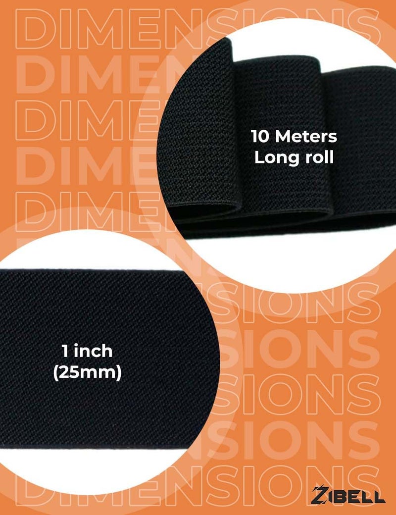 ZIBELL Elastic Bands for Tailoring, Sewing Elastic for Pants and Clothes, High Elasticity Knit Spool, DIY Projects (Black, 1 Inch, 10 Meters) - Image 3