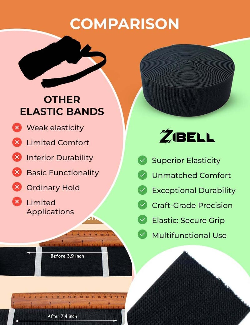 ZIBELL Elastic Bands for Tailoring, Sewing Elastic for Pants and Clothes, High Elasticity Knit Spool, DIY Projects (Black, 1 Inch, 10 Meters) - Image 5