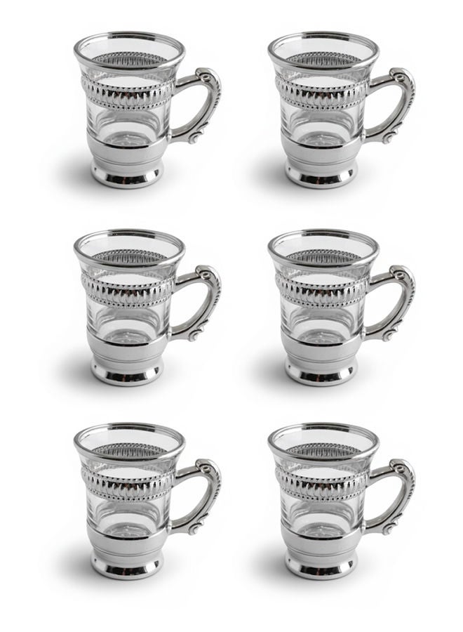 Dove 6-Piece Glass Tea Cup Set Clear/Silver 90ML - Image 1