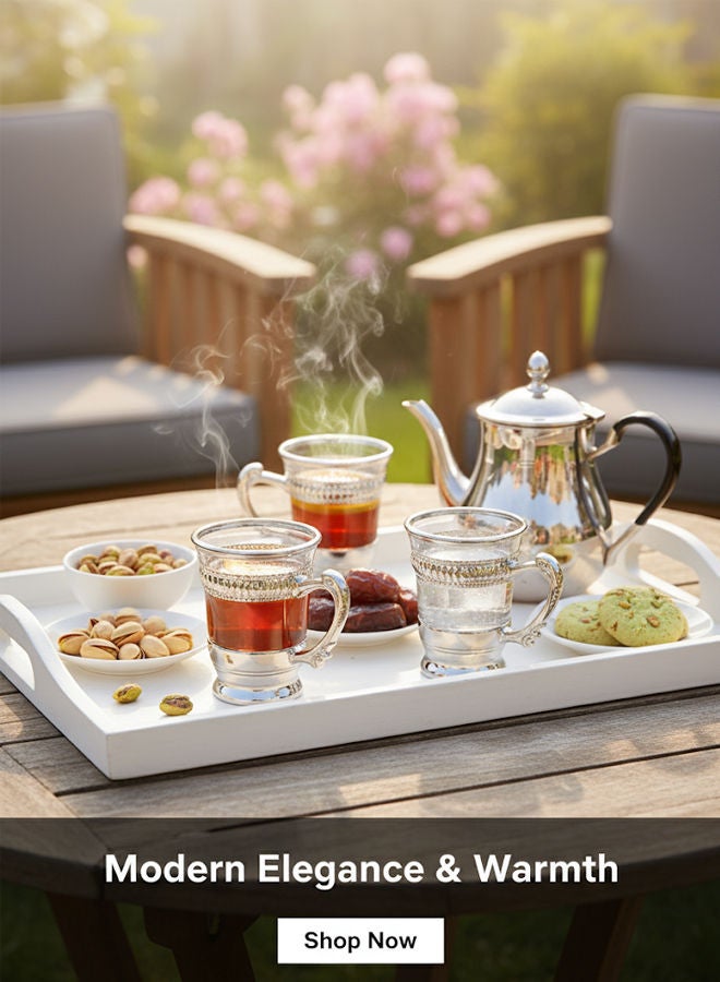 Dove 6-Piece Glass Tea Cup Set Clear/Silver 90ML - Image 2