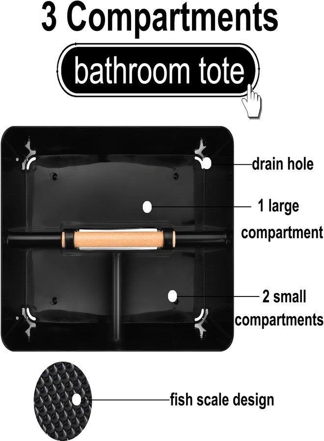 Haundry Plastic Black Shower Caddy Basket with 3 Compartments, Portable Divided Bathroom Cleaning Caddy Organizer Storage Tote with Handle for Dorm, College, Room Essentials - Image 3