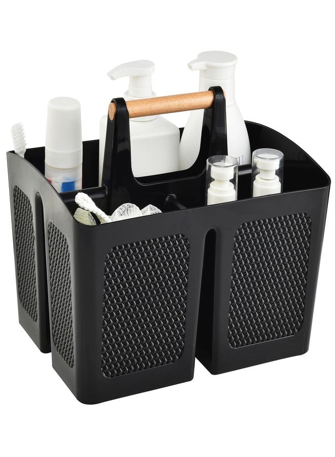 Haundry Plastic Black Shower Caddy Basket with 3 Compartments, Portable Divided Bathroom Cleaning Caddy Organizer Storage Tote with Handle for Dorm, College, Room Essentials - Image 1