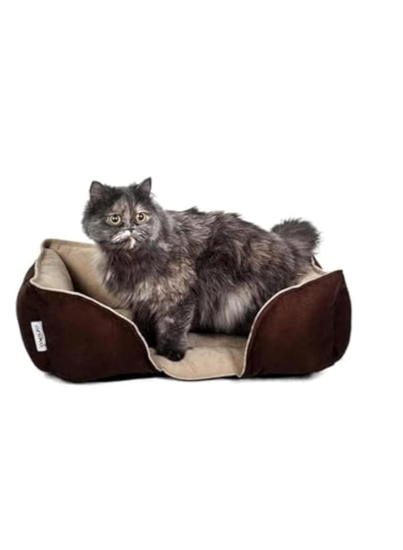 Ariika mike pet bed small 35x50x20 sabia brown & beige suitable for cats & dogs - designed with ultimate comfort in mind, our pet beds feature a three-bolster frame lined with premium fiber filling - Image 1