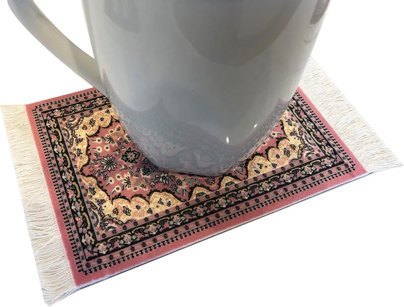 Inusitus Sand resistant Carpet Coasters, Set of 4 Turkish Rug Style Table Drink mats, Blue Absorbent Kitchen and Dining Accessories, Spill & drip Protection, Rectangular (Pink) Season change compatible build - Image 5