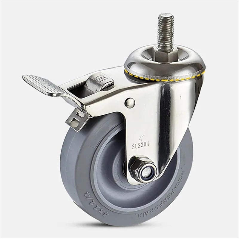 4 Inch Universal Stainless Steel Caster Wheels Polyurethane Mute Rustproof For Humid Industrial Environment - Image 5
