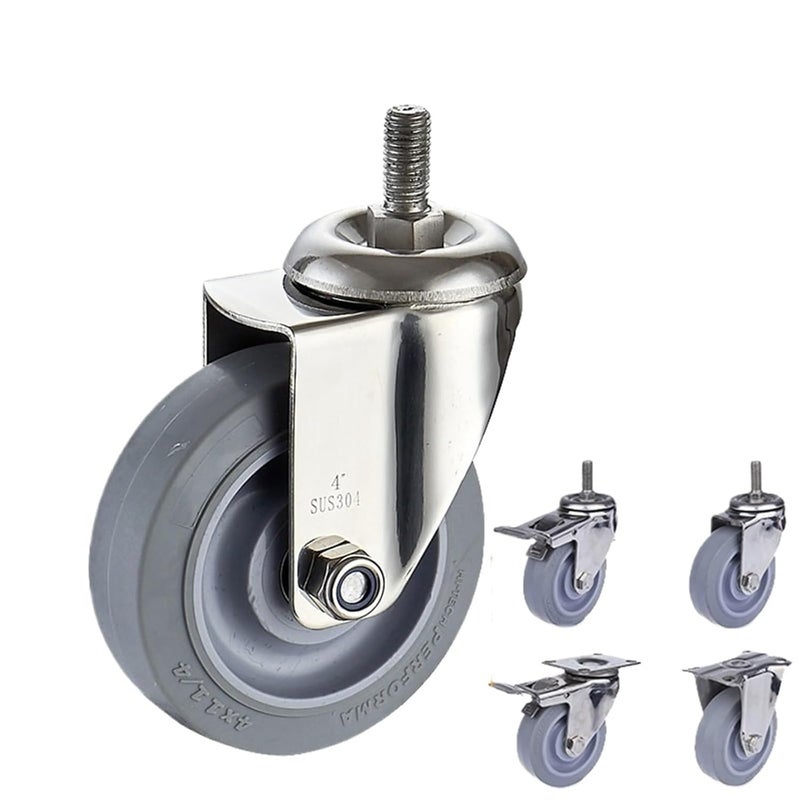 4 Inch Universal Stainless Steel Caster Wheels Polyurethane Mute Rustproof For Humid Industrial Environment - Image 3