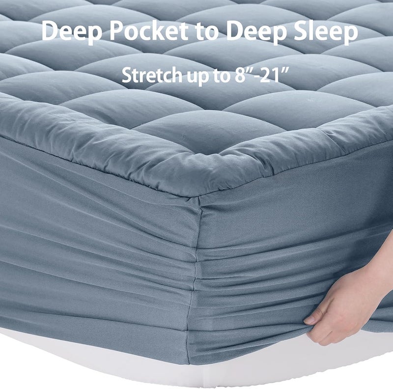 EASELAND Mattress Pad Pillow Top Mattress Cover Quilted Fitted Mattress Protector 8-21" Deep Pocket Cooling Mattress Topper (Dusty Blue, King) - Image 5