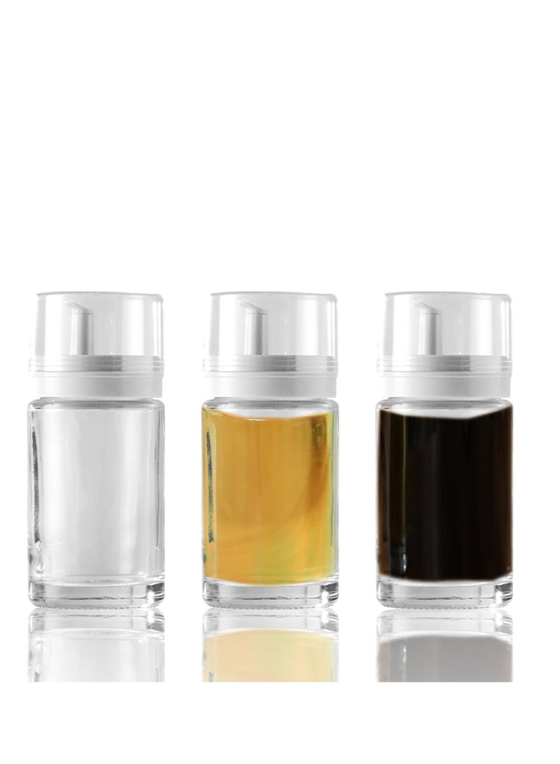 Excefore زجاجات صغيرة لتوزيع زيت الزيتون والخل، 3 قطع من قوارير الزيت والخل، زجاجات توزيع زيت زجاجية، مانعة للتسرب، بدون تسرب، خالية من BPA، حاويات زيت طبخ بسعة 3.38 أونصة للمطبخ - Image 1