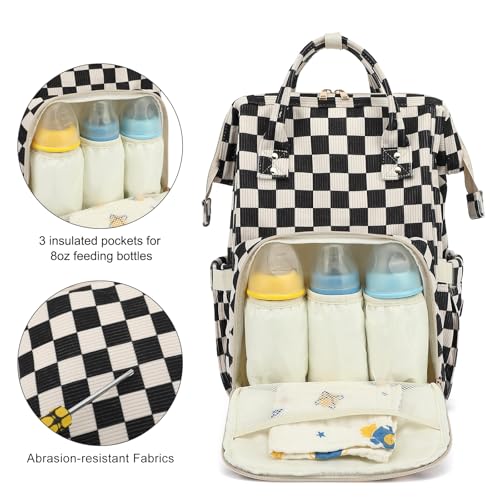 Dezcrab Baby Diaper Bag Backpack for Mom, Large Capacity Travel Nappy Bag for Boys & Girls with Stroller Straps (Corduroy Checkered Black) - Image 3