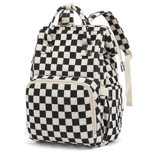 Dezcrab Baby Diaper Bag Backpack for Mom, Large Capacity Travel Nappy Bag for Boys & Girls with Stroller Straps (Corduroy Checkered Black) - Image 1