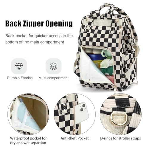 Dezcrab Baby Diaper Bag Backpack for Mom, Large Capacity Travel Nappy Bag for Boys & Girls with Stroller Straps (Corduroy Checkered Black) - Image 4