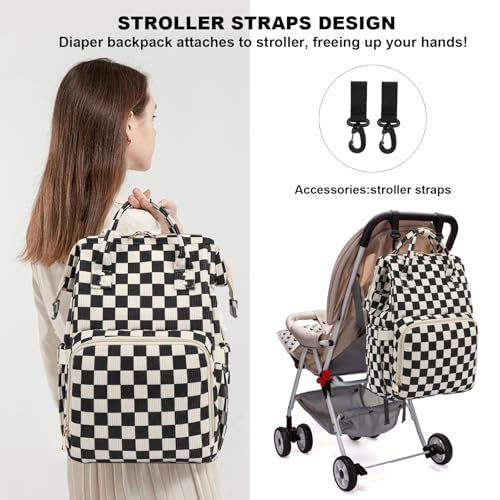 Dezcrab Baby Diaper Bag Backpack for Mom, Large Capacity Travel Nappy Bag for Boys & Girls with Stroller Straps (Corduroy Checkered Black) - Image 2