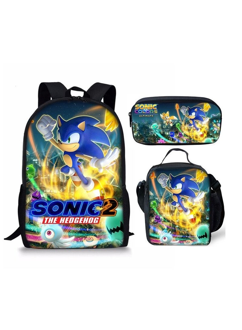 Y&D 3-Piece Sonic 3D Print Insulated Lunch Backpack Set Multicolour - Image 1
