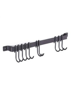 SYOSI Wall Mounted Pot Rack with 10 Hooks, 17 Inch Black Kitchen Rail Utensil Rack, Hanging Utensils Holder for Pots and Pans, Kitchen Utensils Hanger  - Image 1
