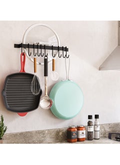 SYOSI Wall Mounted Pot Rack with 10 Hooks, 17 Inch Black Kitchen Rail Utensil Rack, Hanging Utensils Holder for Pots and Pans, Kitchen Utensils Hanger  - Image 4