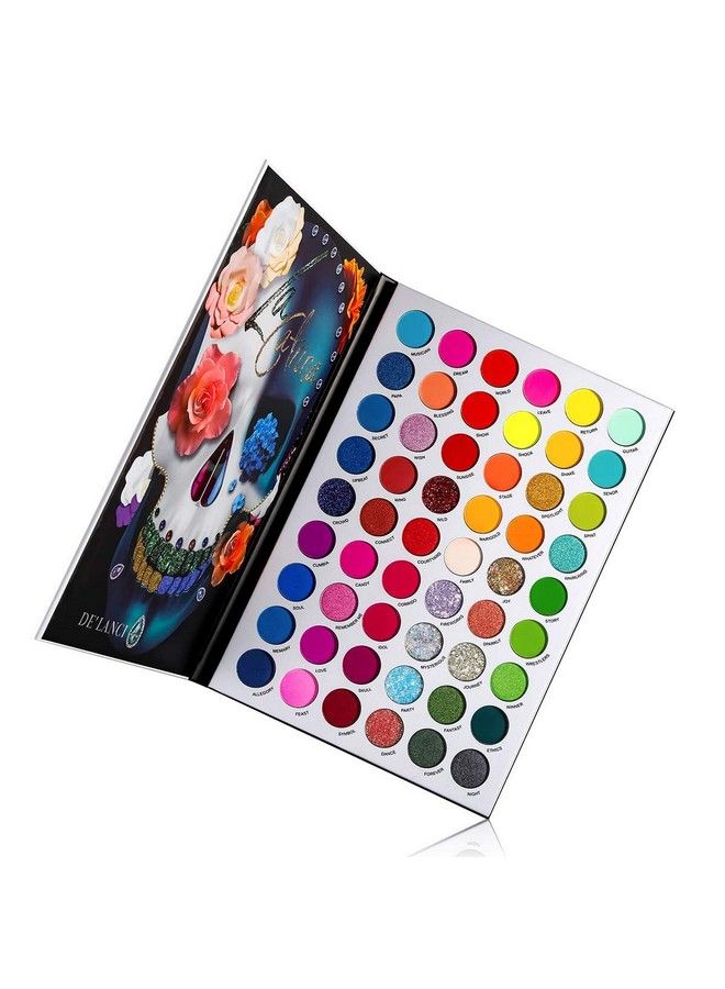 DE'LANCI Delanci La Catrina Colorful Eyeshadow Palette Professional 54 Color Board Eye Shadow Bright Neon Glitter Makeup Pallet Highly Pigmented Powder Eye Shadow Multicolor Semimatte Finish - Image 3